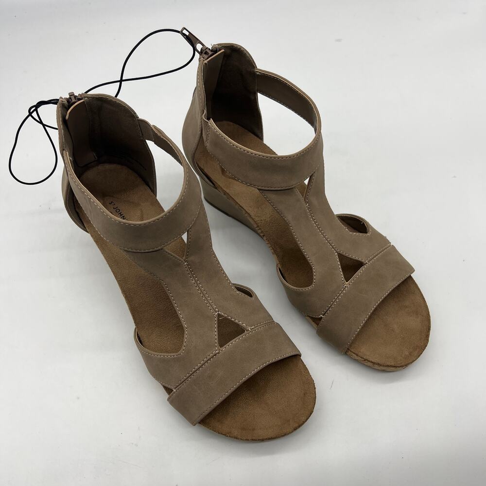 St. John's Bay Womens Taz Wedge Sandals Brown Porchini Size 10M - Picture 3 of 12
